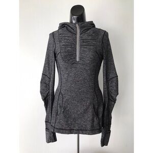 Lululemon • Run Resolution Hoodie pullover 1/4 zip heathered grey black ruched